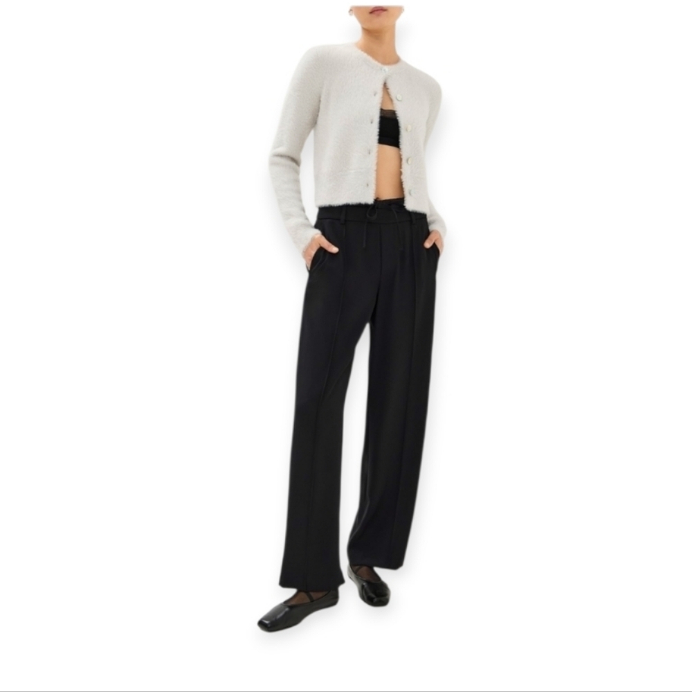 NWOT Vince Mid Rise Double Waist Tie Front Black Wide-Leg Pants